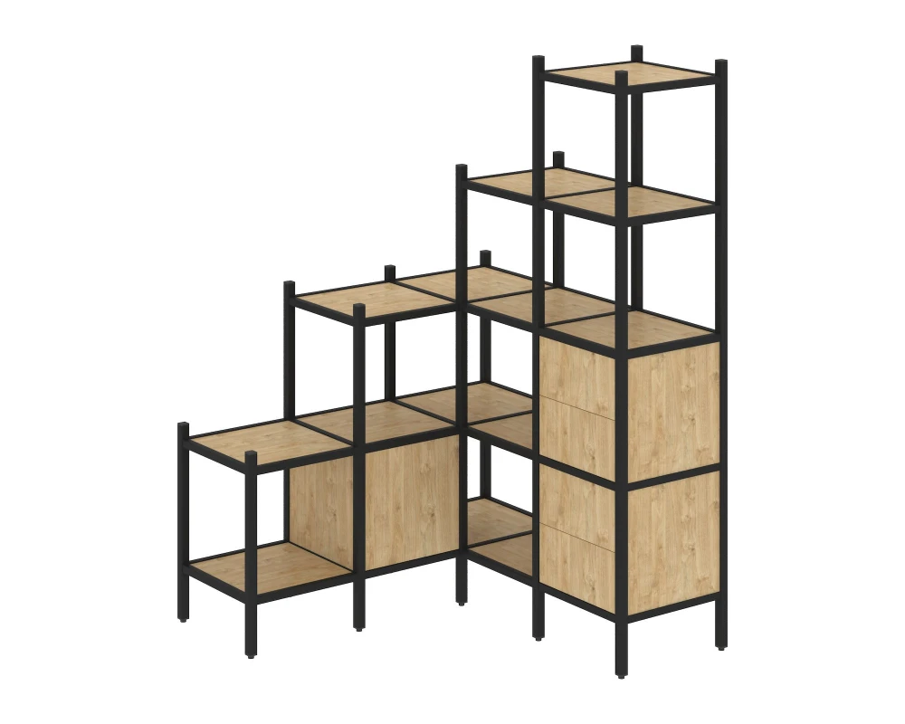 Угловой внутренний стеллаж L-40 1278x1278x1869 Лофт / Loft