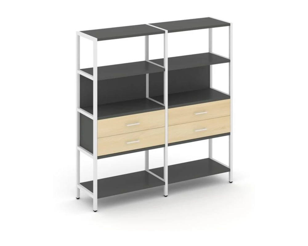 Двухсекционный стеллаж четырехярусный с ящиками 1590х400х1613 Шелф Систем / Shelf System