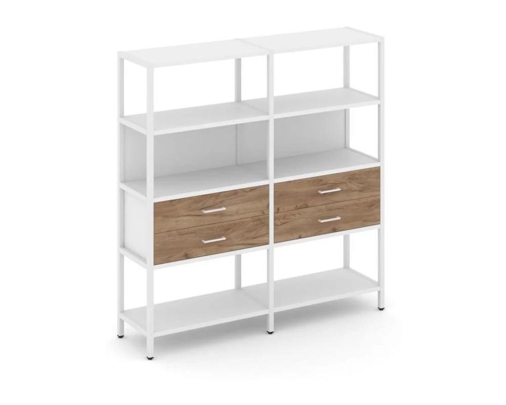 Двухсекционный стеллаж четырехярусный с ящиками 1590х400х1613 Шелф Систем / Shelf System