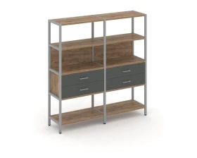 Двухсекционный стеллаж четырехярусный с ящиками 1590х400х1613 Шелф Систем / Shelf System images