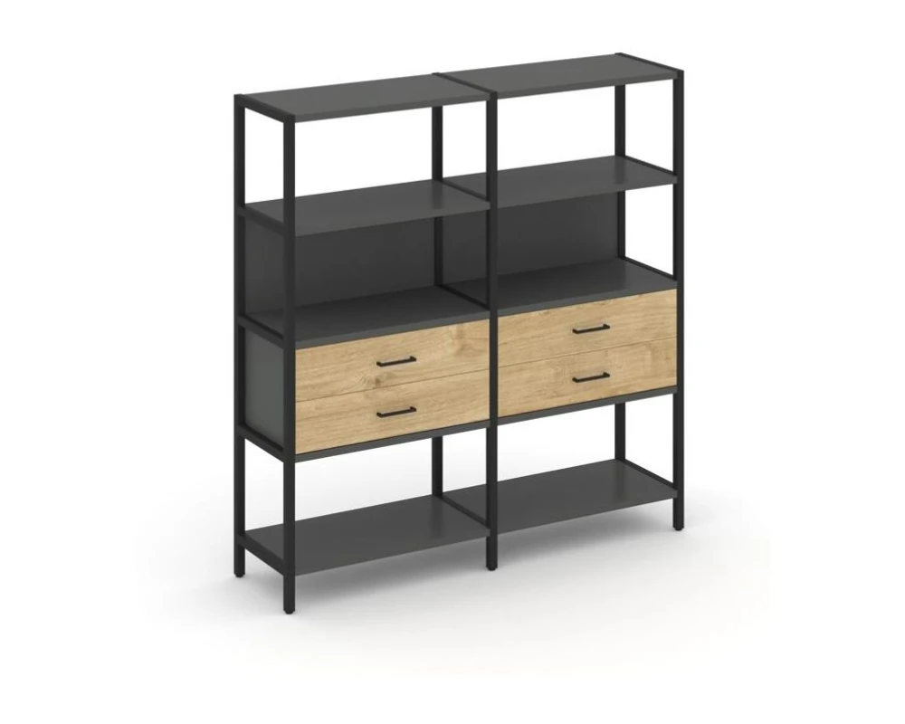Двухсекционный стеллаж четырехярусный с ящиками 1590х400х1613 Шелф Систем / Shelf System