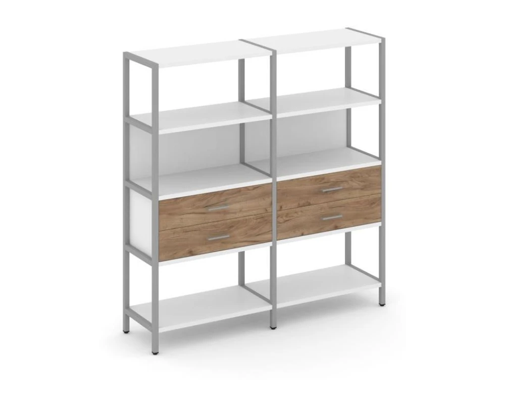 Двухсекционный стеллаж четырехярусный с ящиками 1590х400х1613 Шелф Систем / Shelf System