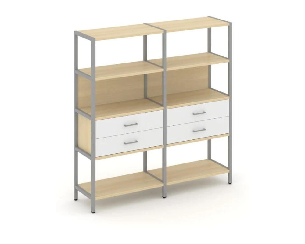 Двухсекционный стеллаж четырехярусный с ящиками 1590х400х1613 Шелф Систем / Shelf System