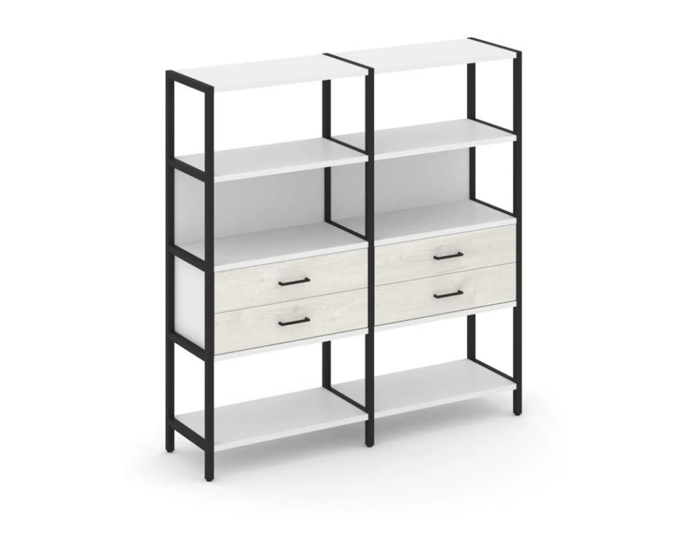 Двухсекционный стеллаж четырехярусный с ящиками 1590х400х1613 Шелф Систем / Shelf System