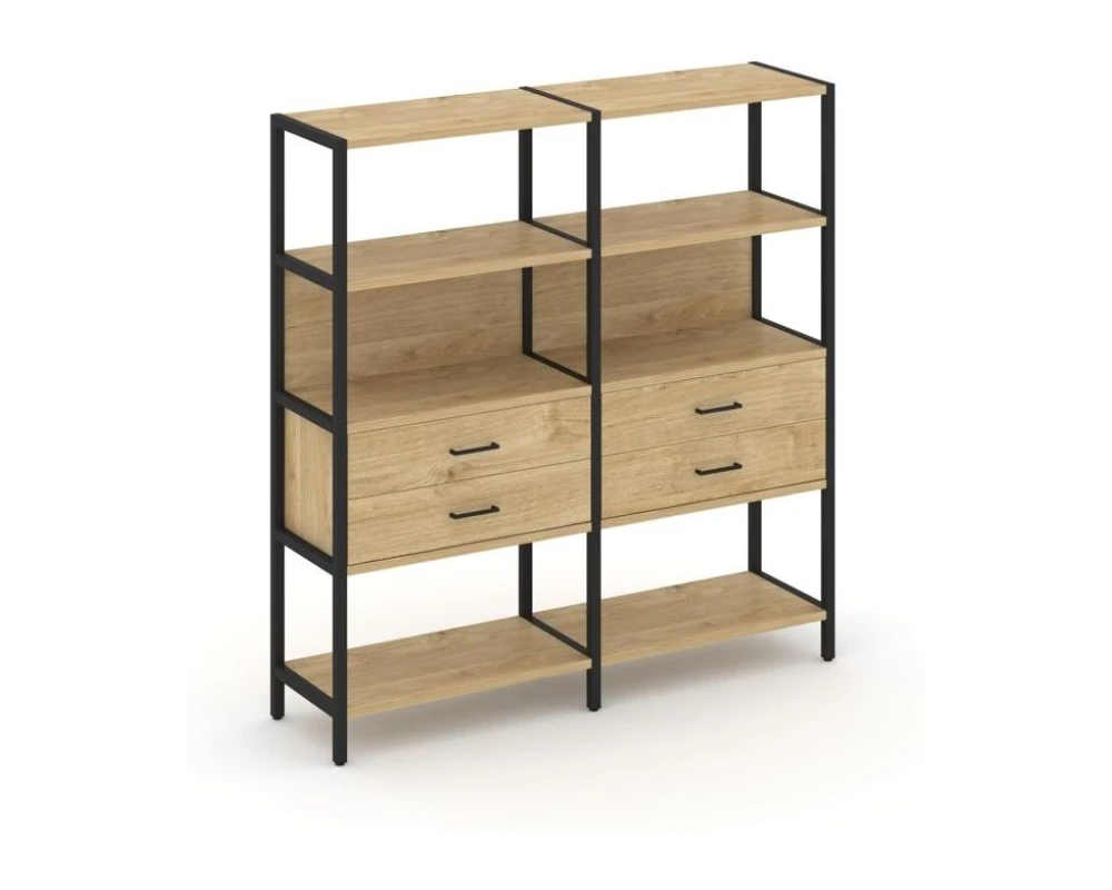 Двухсекционный стеллаж четырехярусный с ящиками 1590х400х1613 Шелф Систем / Shelf System