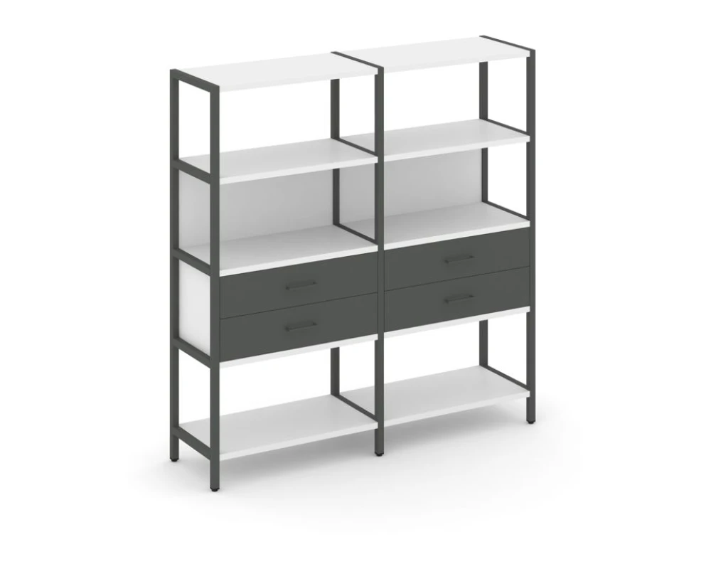 Двухсекционный стеллаж четырехярусный с ящиками 1590х400х1613 Шелф Систем / Shelf System