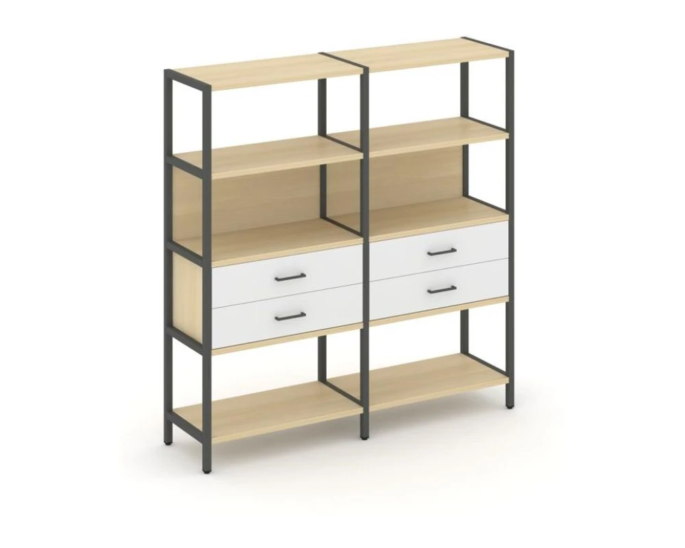 Двухсекционный стеллаж четырехярусный с ящиками 1590х400х1613 Шелф Систем / Shelf System