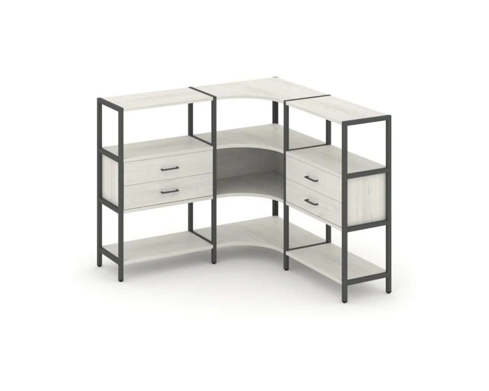Трехсекционный угловой стеллаж трехярусный с ящиками 1590х1590х1246 Шелф Систем / Shelf System