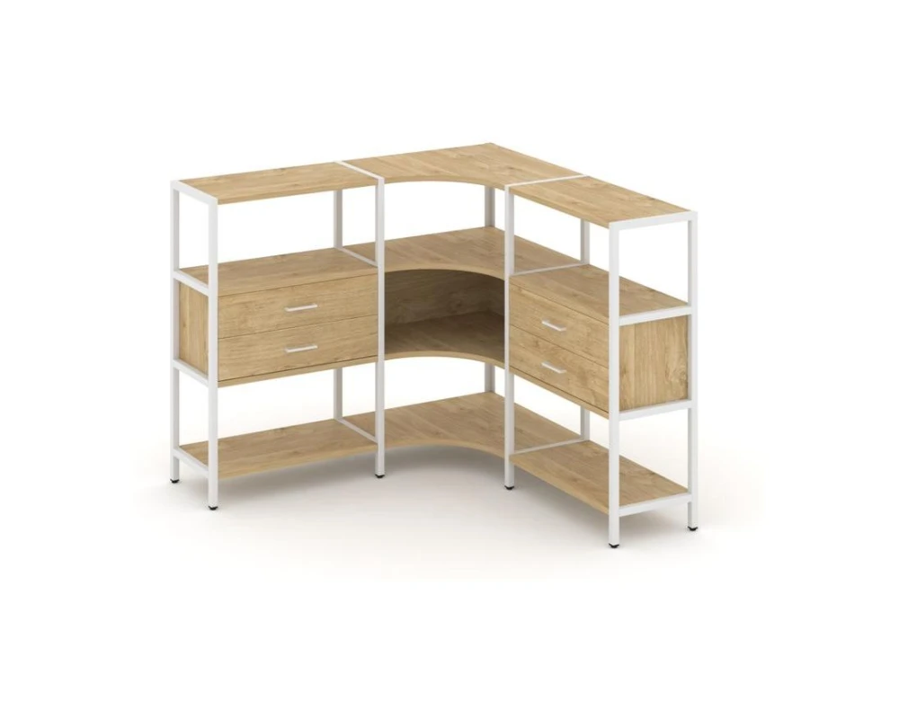Трехсекционный угловой стеллаж трехярусный с ящиками 1590х1590х1246 Шелф Систем / Shelf System