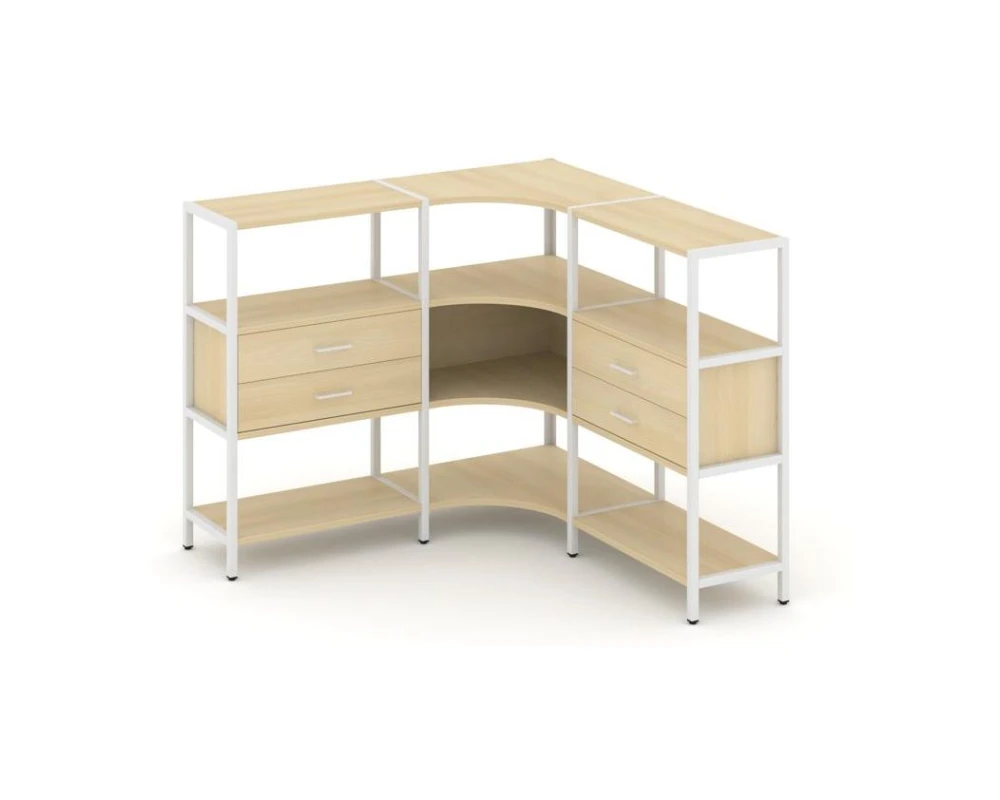 Трехсекционный угловой стеллаж трехярусный с ящиками 1590х1590х1246 Шелф Систем / Shelf System