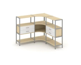 Трехсекционный угловой стеллаж трехярусный с ящиками 1590х1590х1246 Шелф Систем / Shelf System images