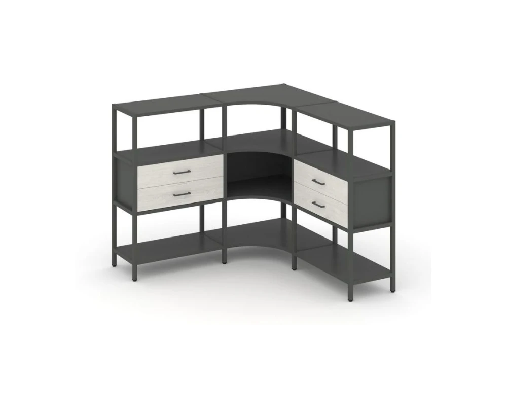 Трехсекционный угловой стеллаж трехярусный с ящиками 1590х1590х1246 Шелф Систем / Shelf System