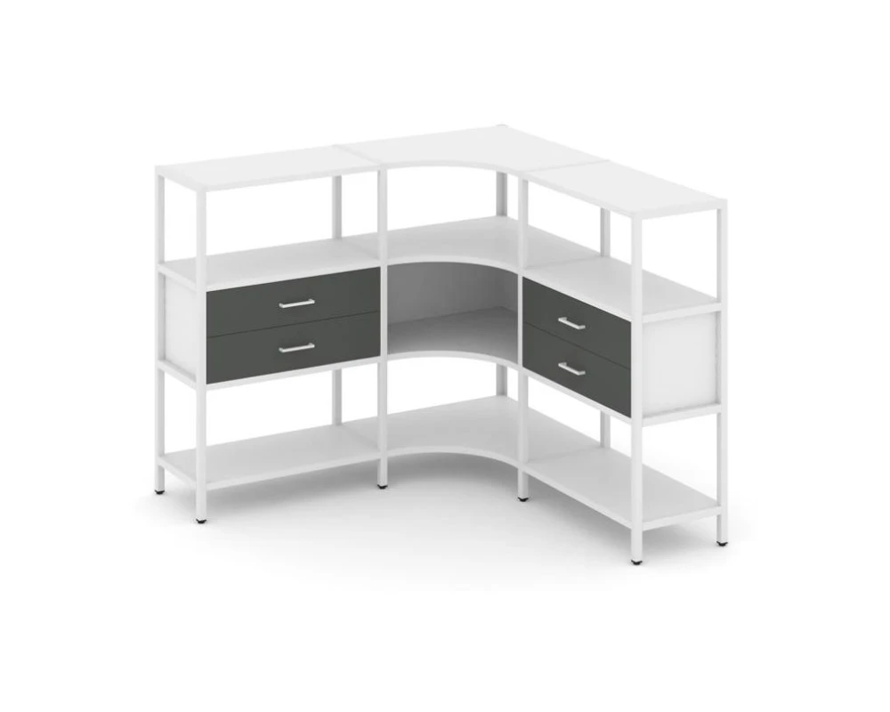 Трехсекционный угловой стеллаж трехярусный с ящиками 1590х1590х1246 Шелф Систем / Shelf System
