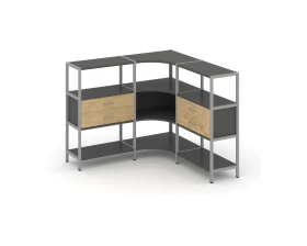 Трехсекционный угловой стеллаж трехярусный с ящиками 1590х1590х1246 Шелф Систем / Shelf System images