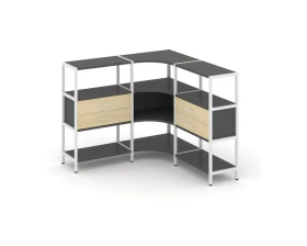 Трехсекционный угловой стеллаж трехярусный с ящиками 1590х1590х1246 Шелф Систем / Shelf System images