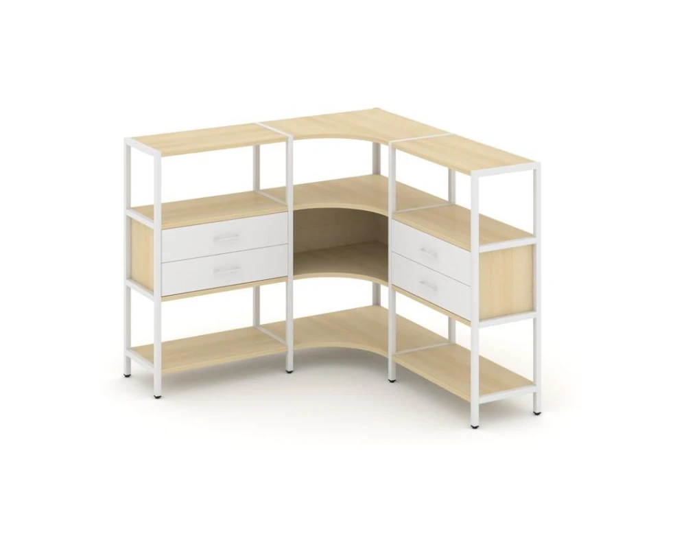 Трехсекционный угловой стеллаж трехярусный с ящиками 1590х1590х1246 Шелф Систем / Shelf System