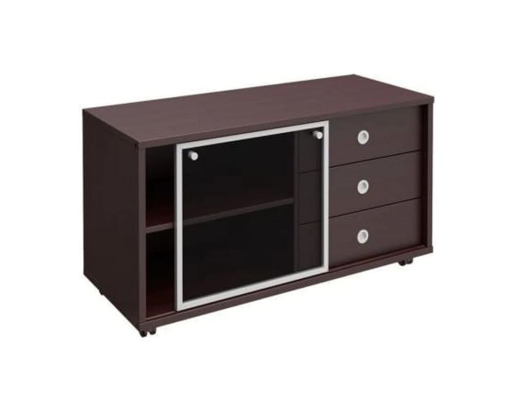 Тумба выкатная 3 ящика без замка стеклянная дверь купе в алюминиевой раме 120,2x50x66 Born